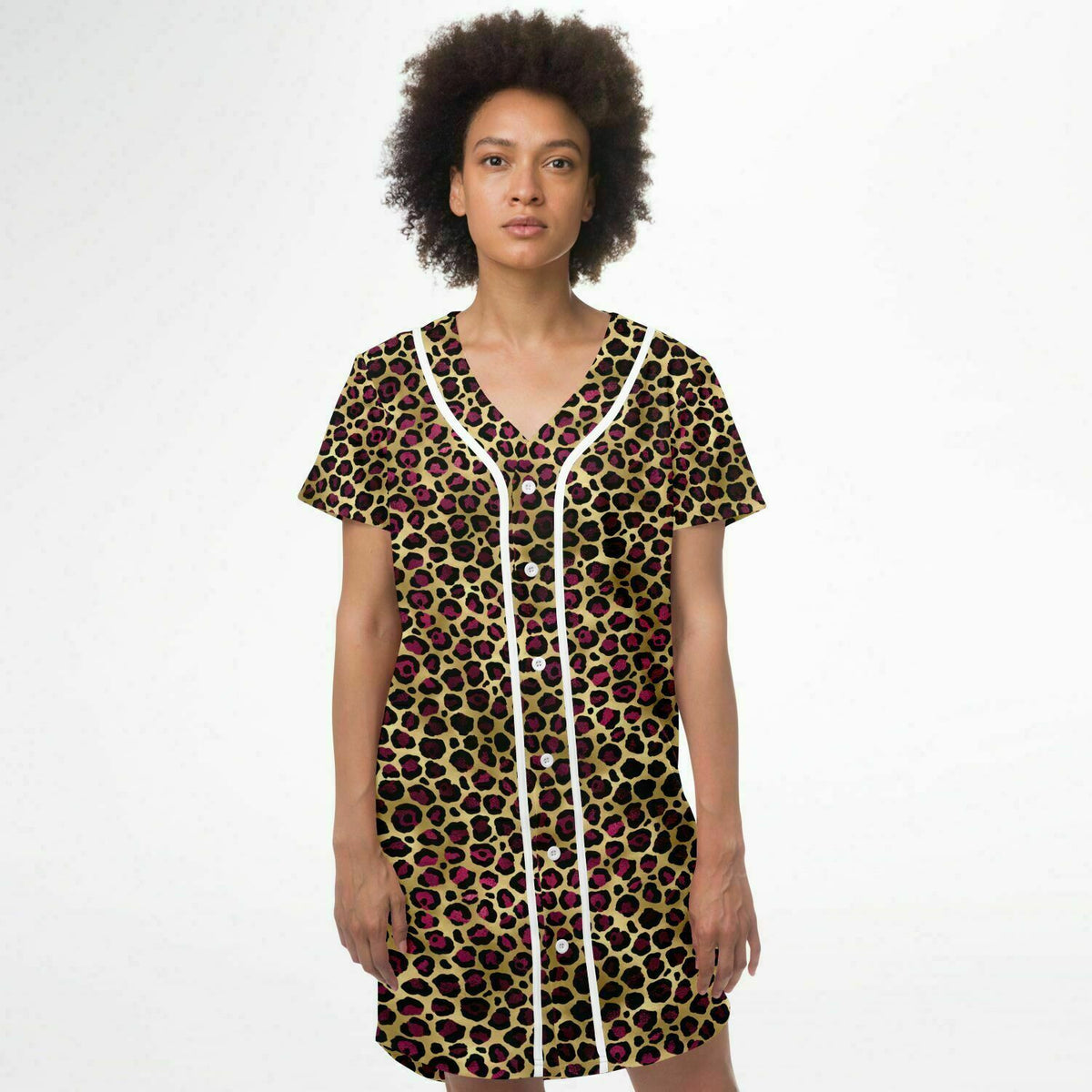 Leopard Print Baseball Jersey Dress - AOP