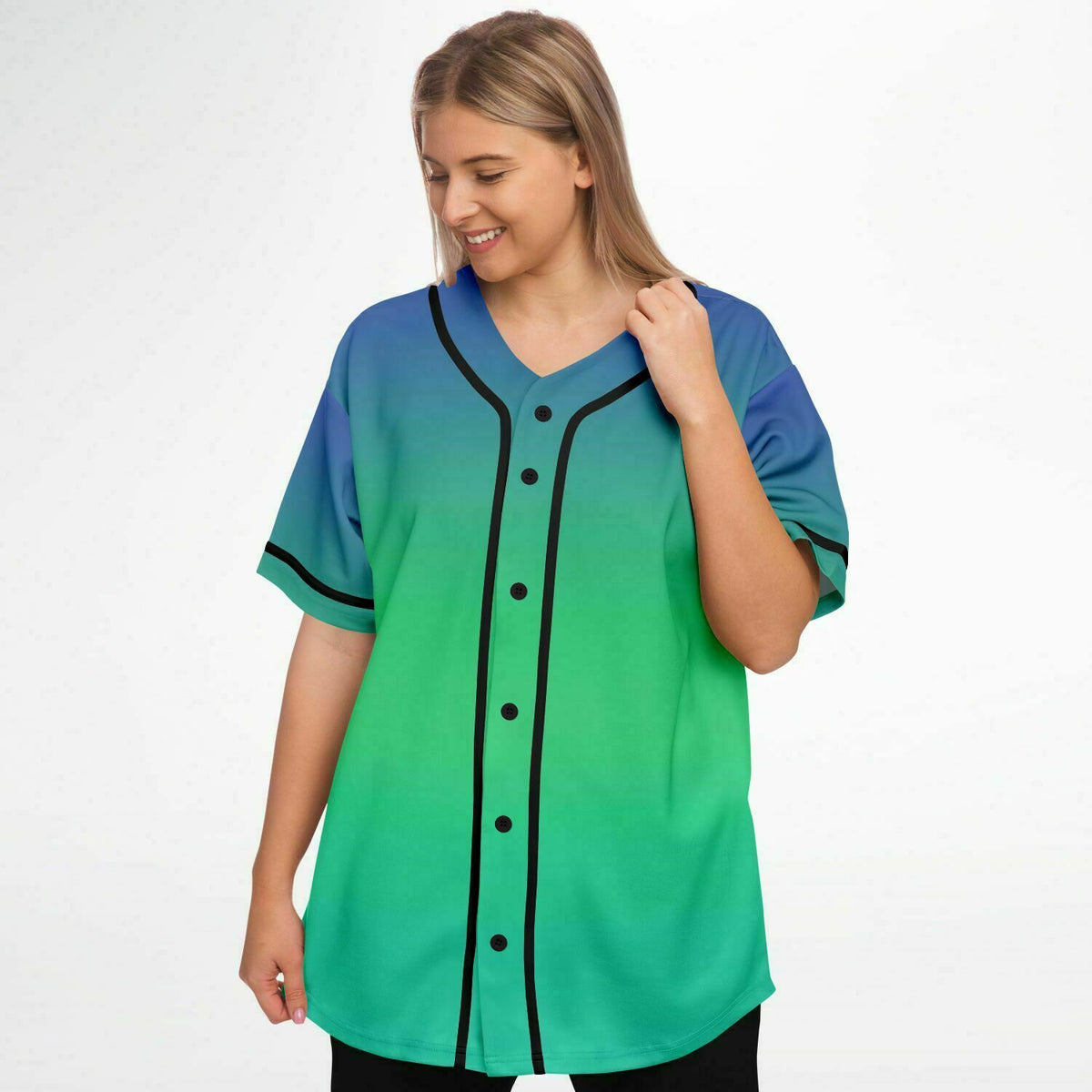 Baseball Jersey - blue green Ombre fade