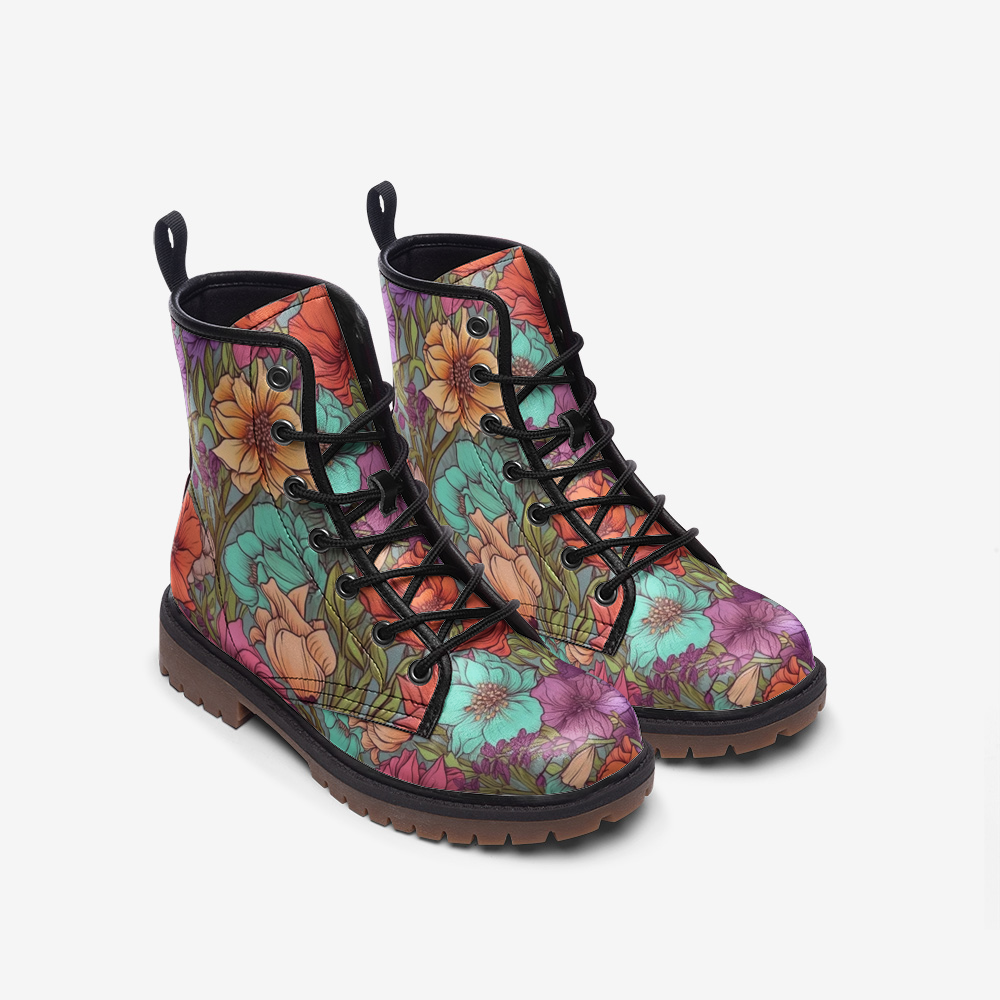 Y2K Boho Cottage Core Combat Boots in Vegan Leather