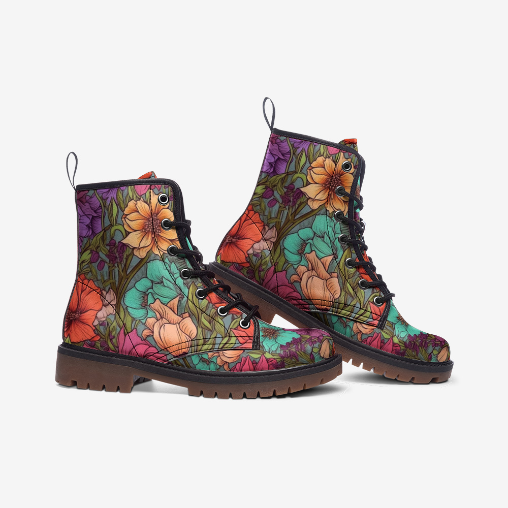 Y2K Boho Cottage Core Combat Boots in Vegan Leather