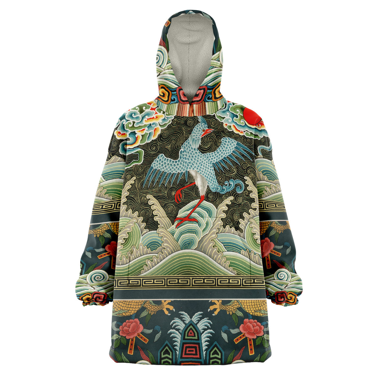 Male or Female Asian Crane Art Nouveau Giant Oversized Hoodie with Pockets