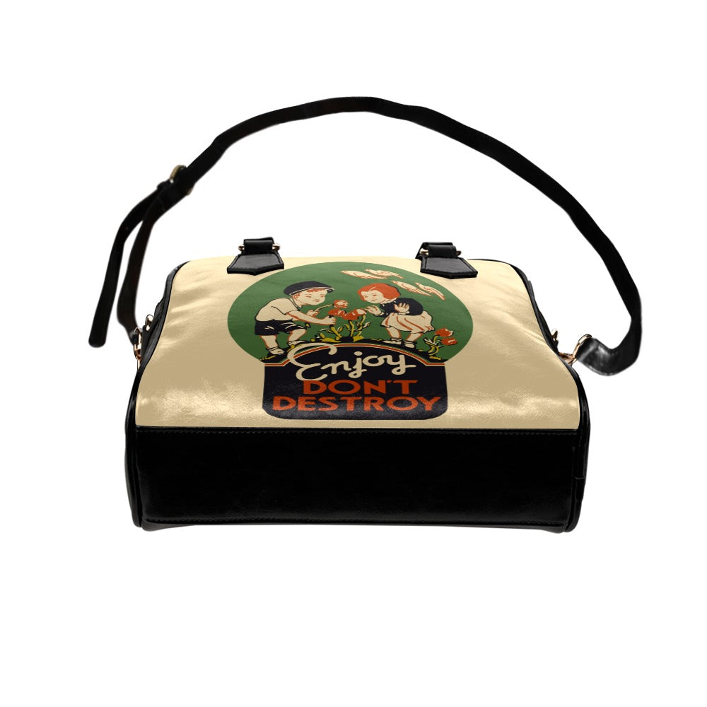 Small top handle bag - Vintage ad from Library of Congress 1937  &quot;Enjoy don&#39;t destroy&quot; Shoulder Handbag