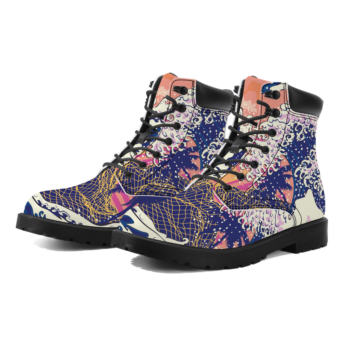 Digital Wave off Kanagawa Vegan Leather Combat Boots