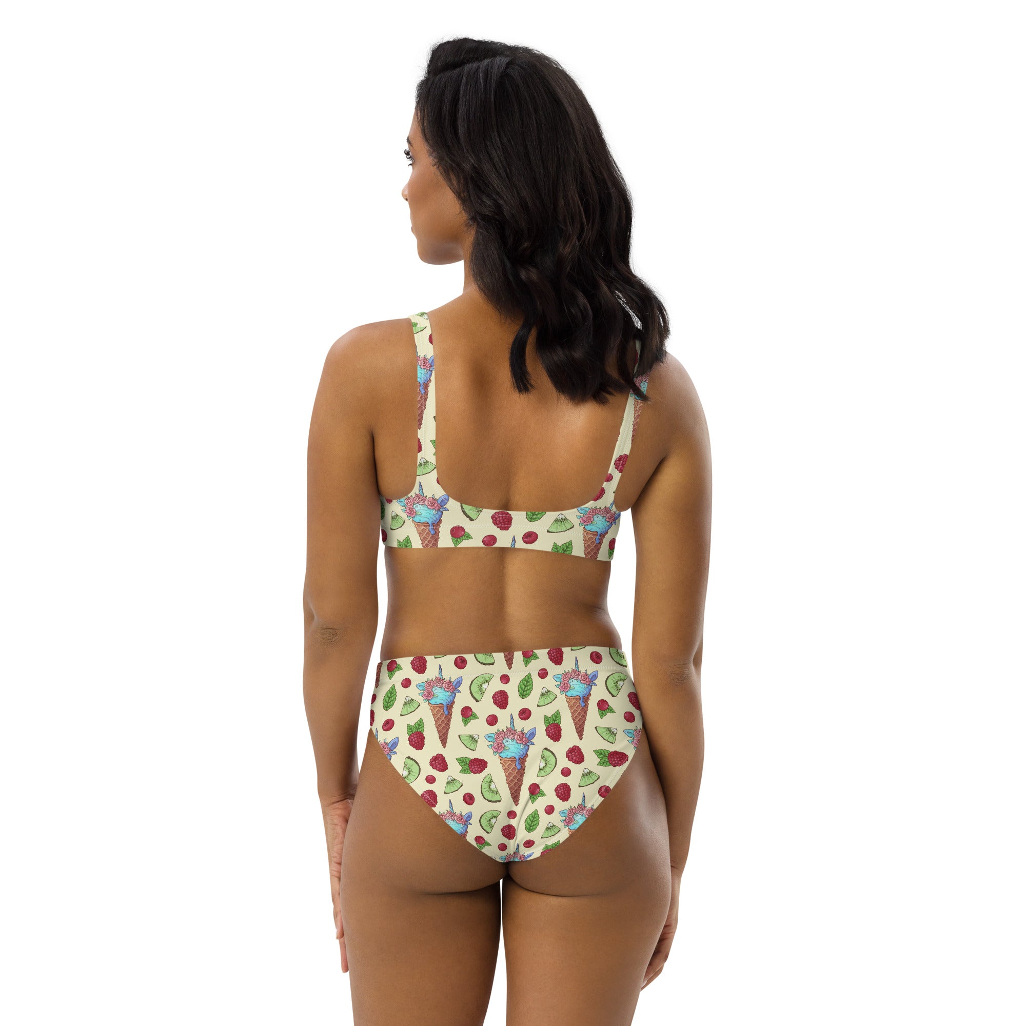 Recycled high-waisted bikini 50s Raspberry Icecream