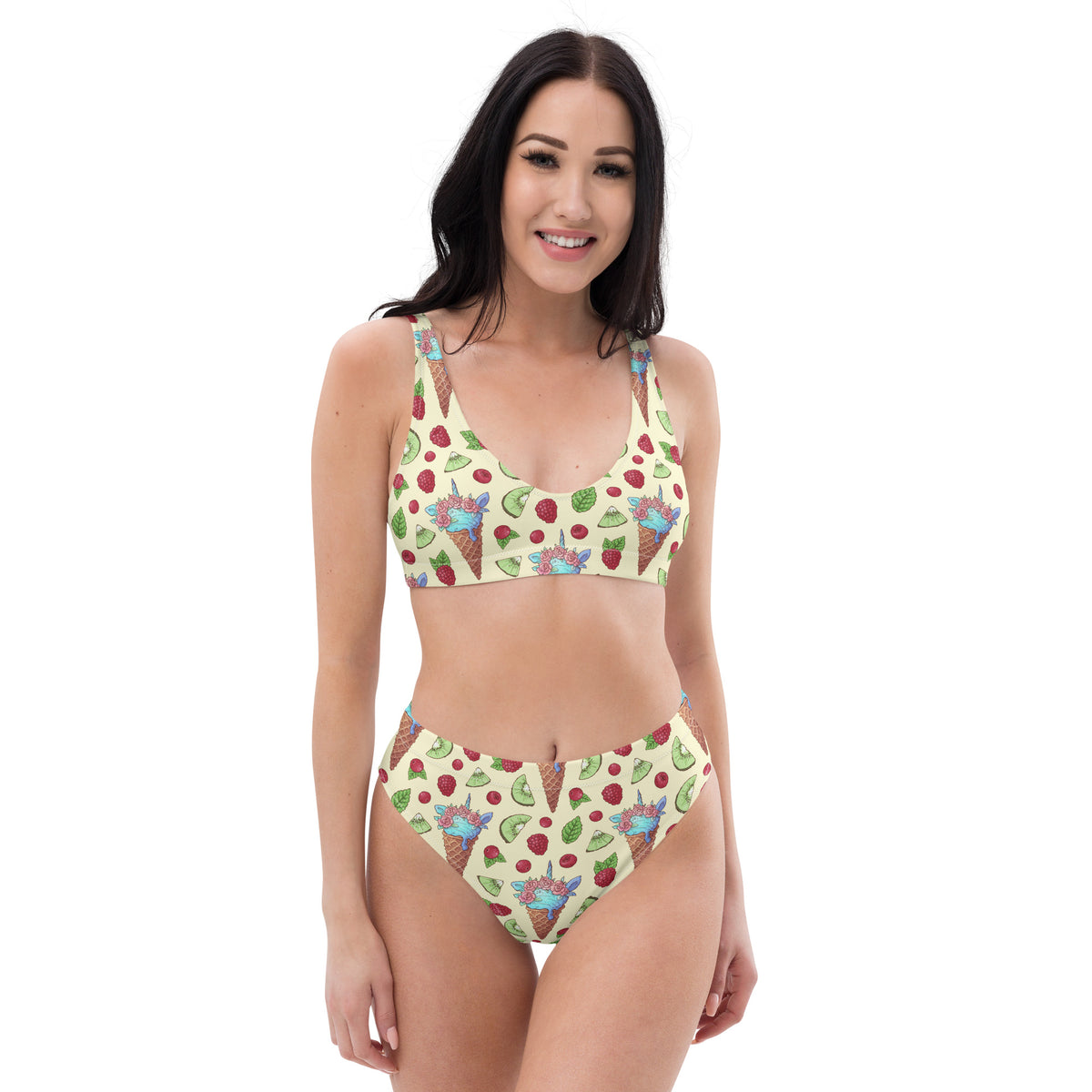 Recycled high-waisted bikini 50s Raspberry Icecream
