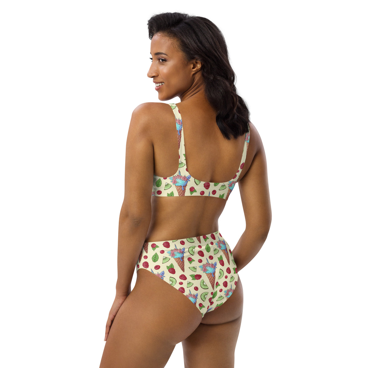 Recycled high-waisted bikini 50s Raspberry Icecream
