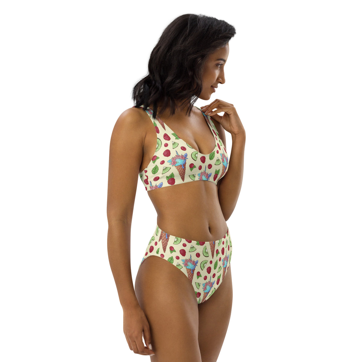Recycled high-waisted bikini 50s Raspberry Icecream