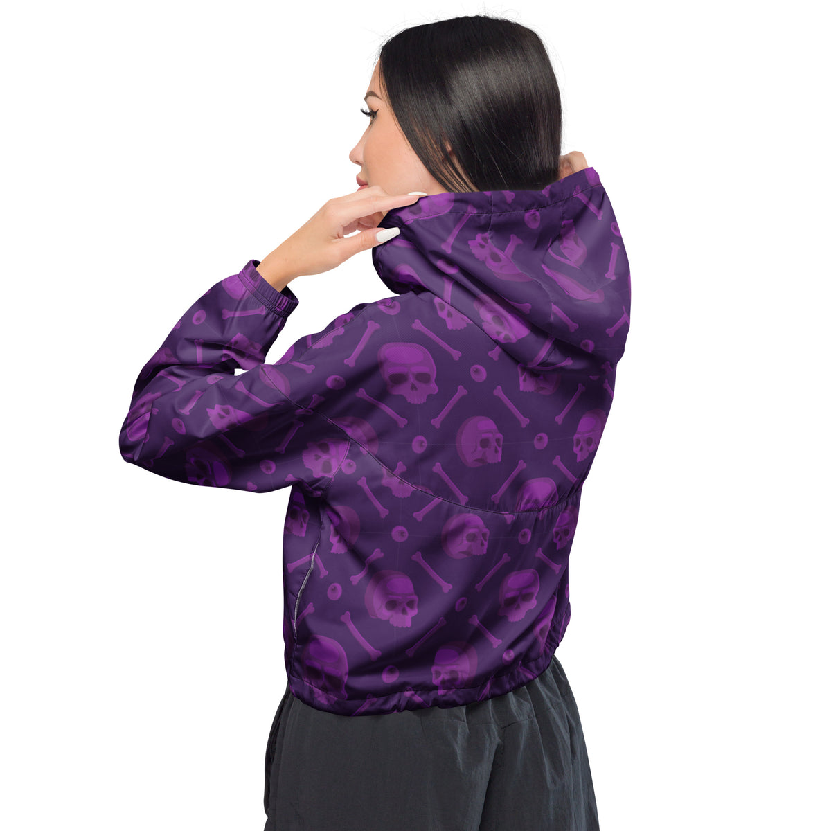 Women’s cropped windbreaker - purple skull macabre