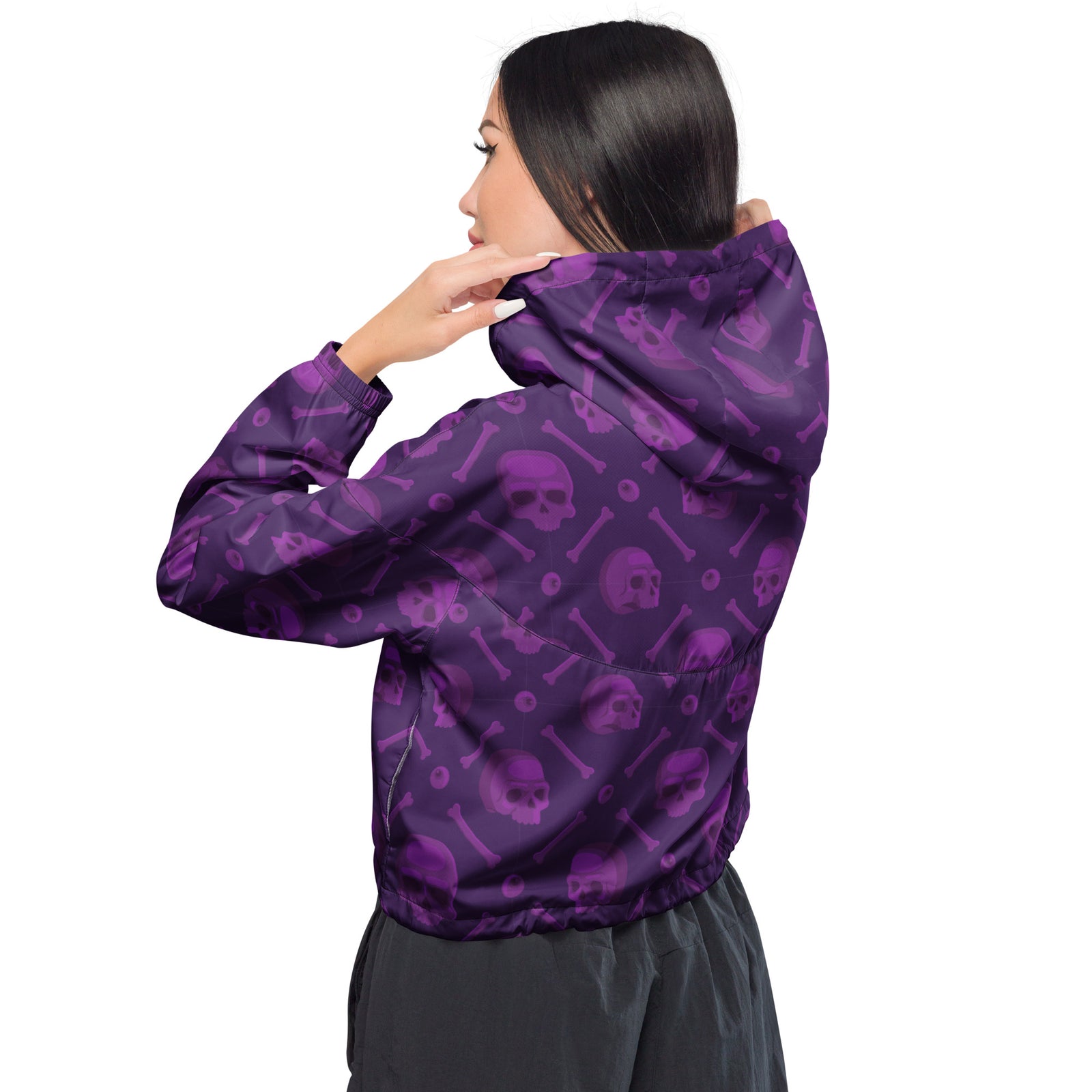 Women’s cropped windbreaker - purple skull macabre