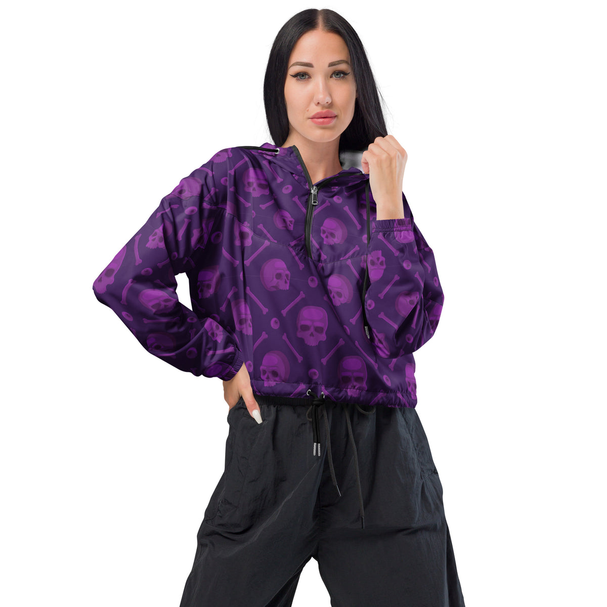 Women’s cropped windbreaker - purple skull macabre