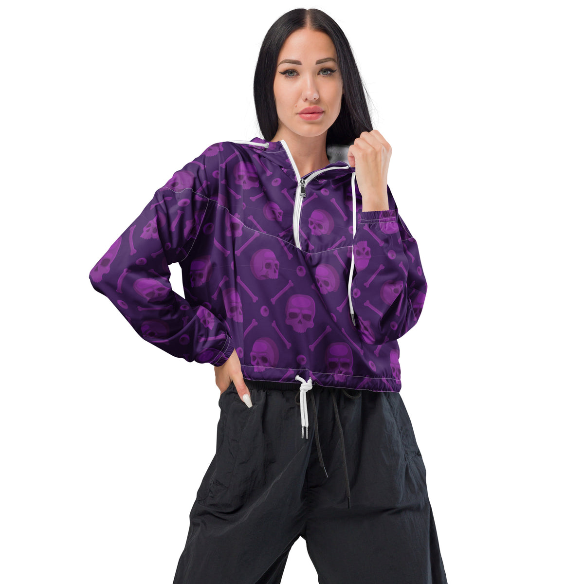 Women’s cropped windbreaker - purple skull macabre