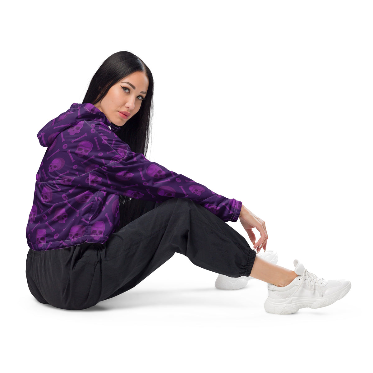Women’s cropped windbreaker - purple skull macabre