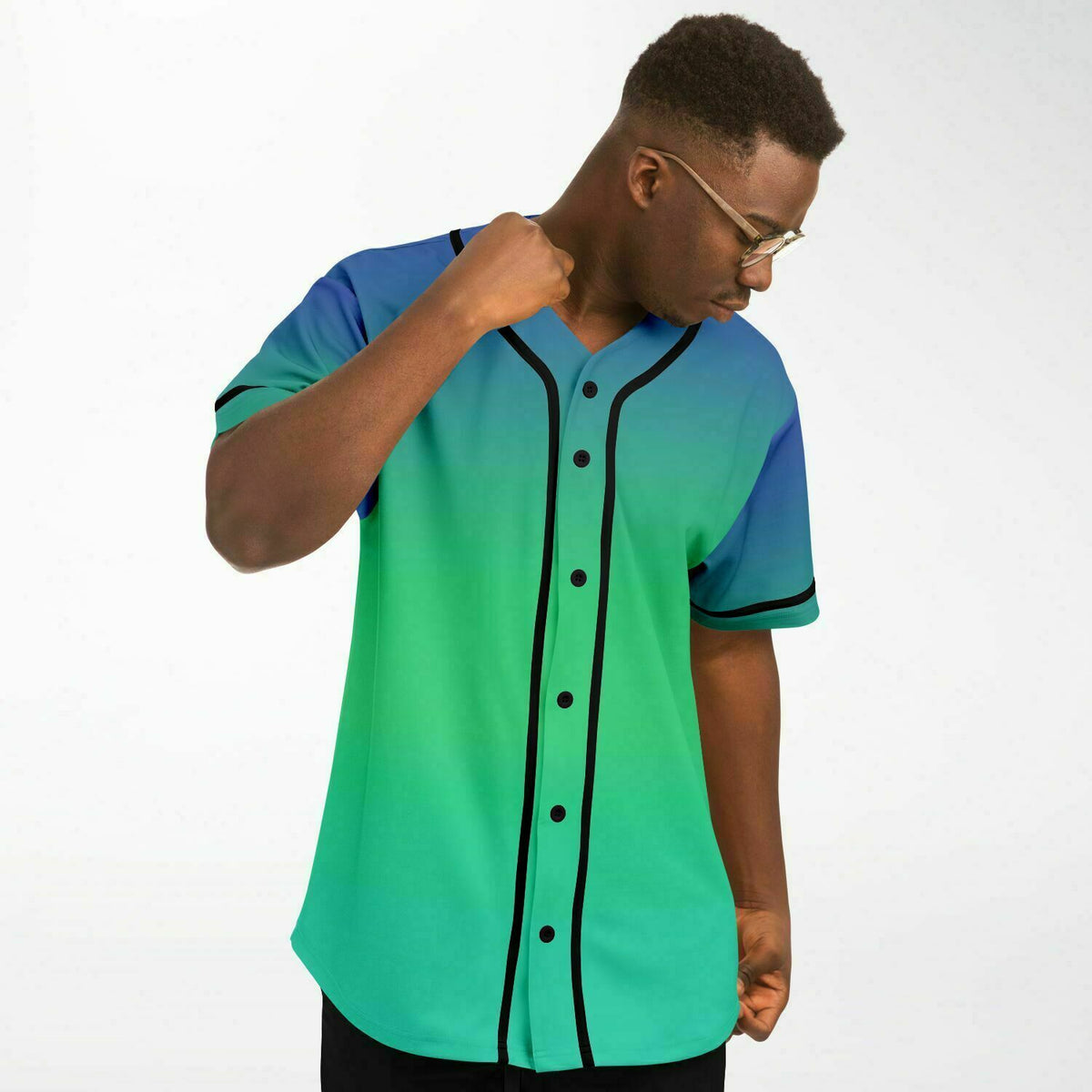 Baseball Jersey - blue green Ombre fade