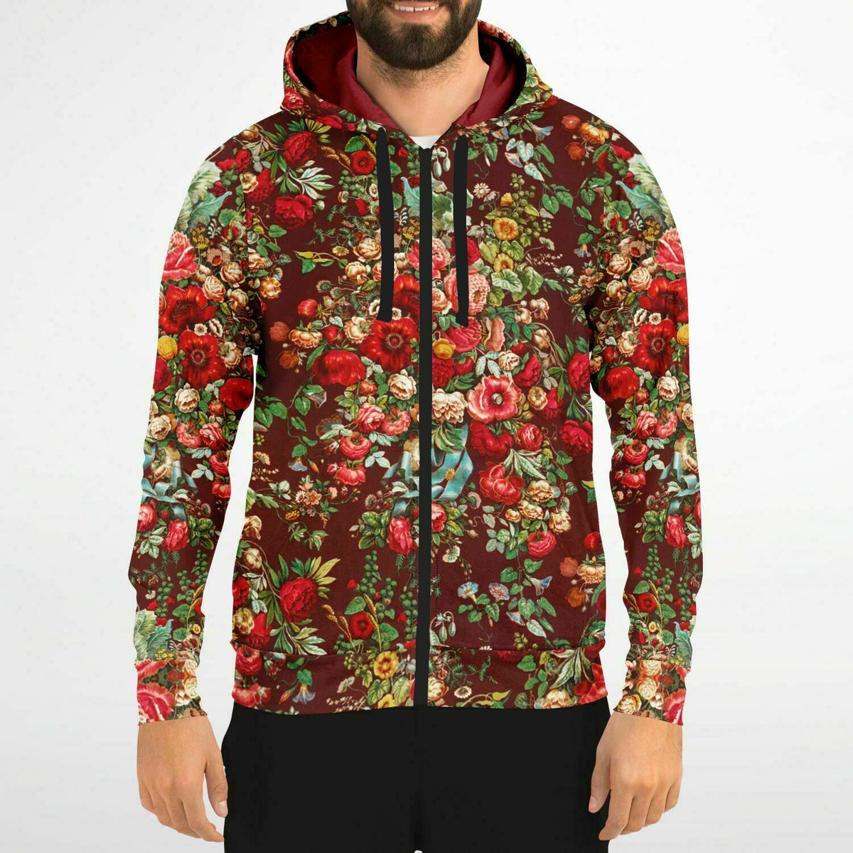 Athletic Zip-Up Hoodie - Art Nouveau Roses