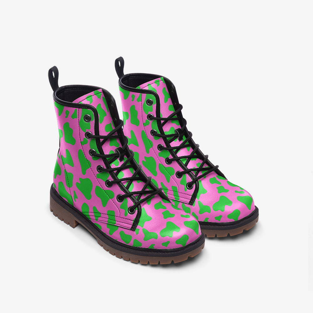 Vegan Leather Combat Boots, Ankle Boots, Animal Print, Festival Boots, Rave Boots,