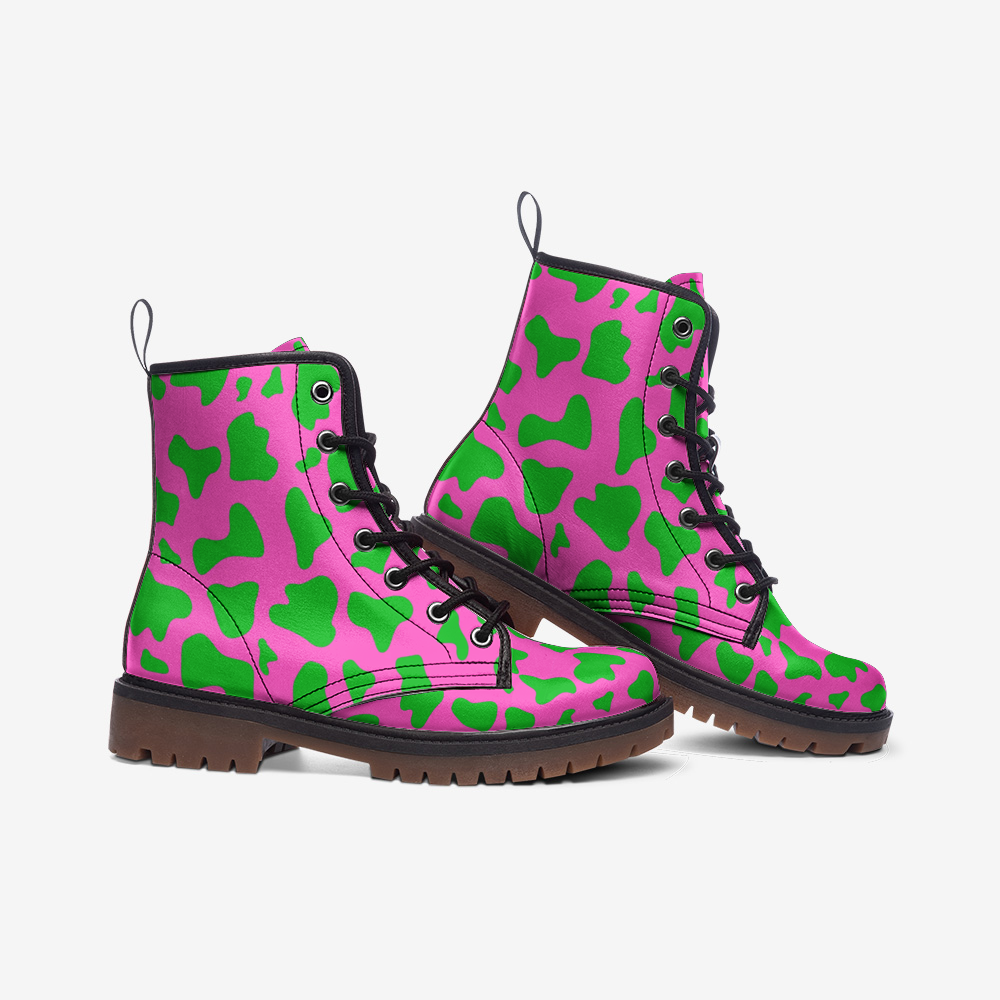 Vegan Leather Combat Boots, Ankle Boots, Animal Print, Festival Boots, Rave Boots,