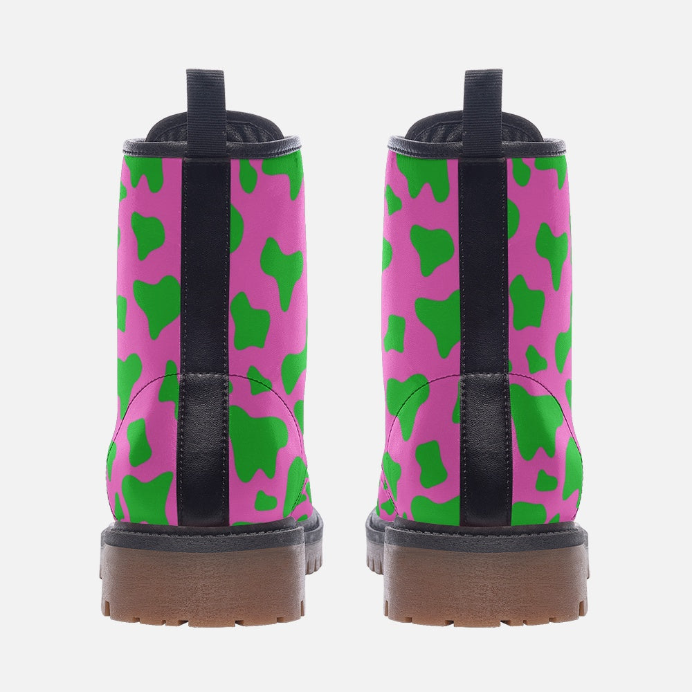 Vegan Leather Combat Boots, Ankle Boots, Animal Print, Festival Boots, Rave Boots,