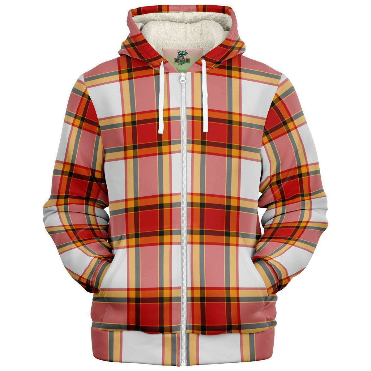 red and white plaid microfleece hoodie