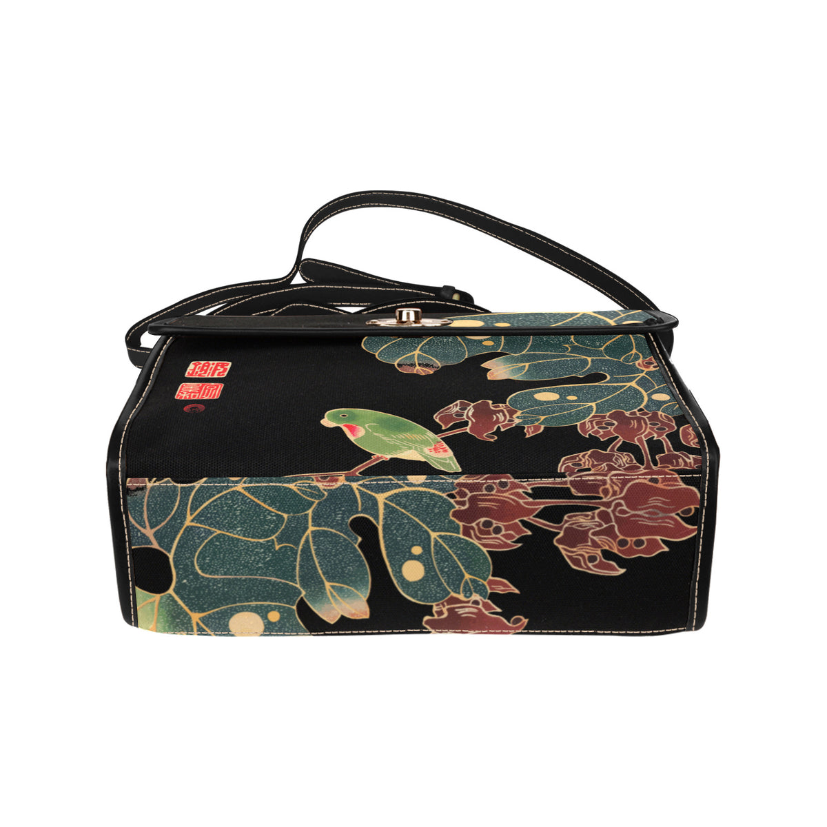 Vegan Flap Over Bag The Paroquet Waterproof Canvas Bag-Black