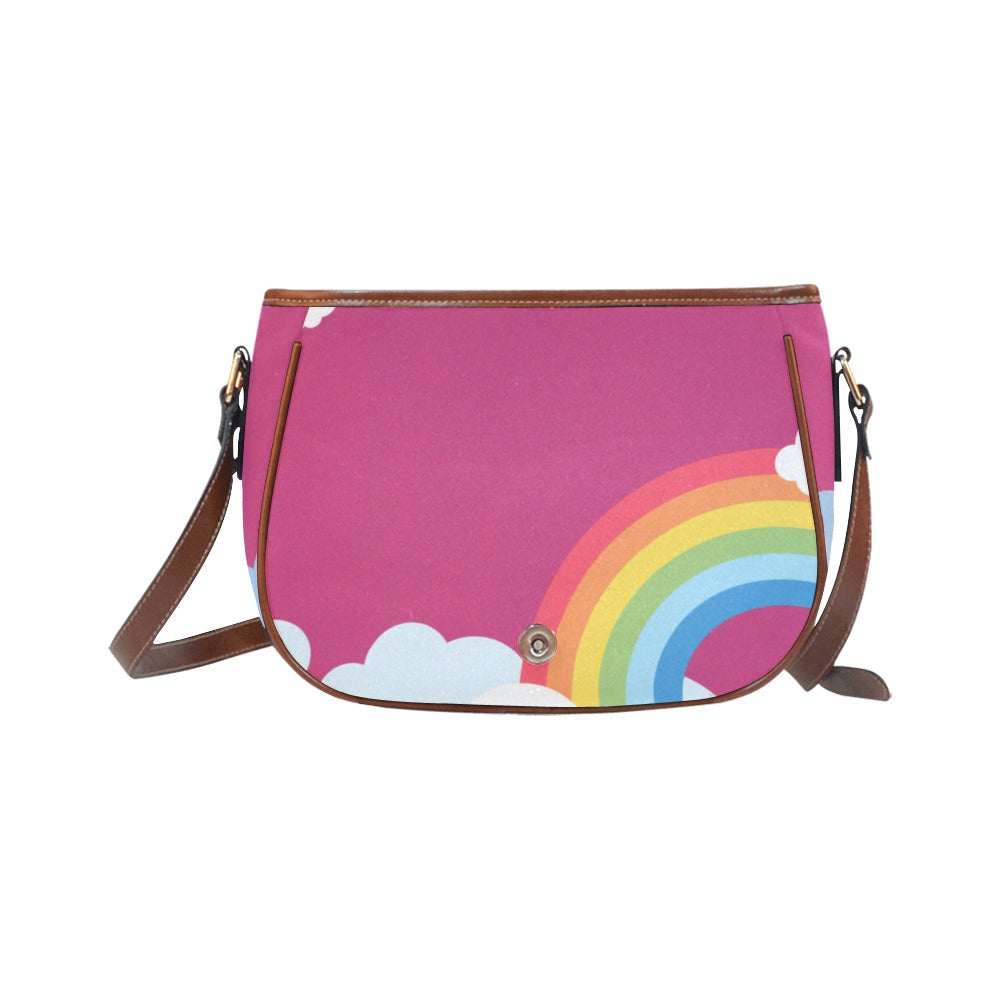 Vegan Leather Handbag - Pink Rainbow Saddle Bag