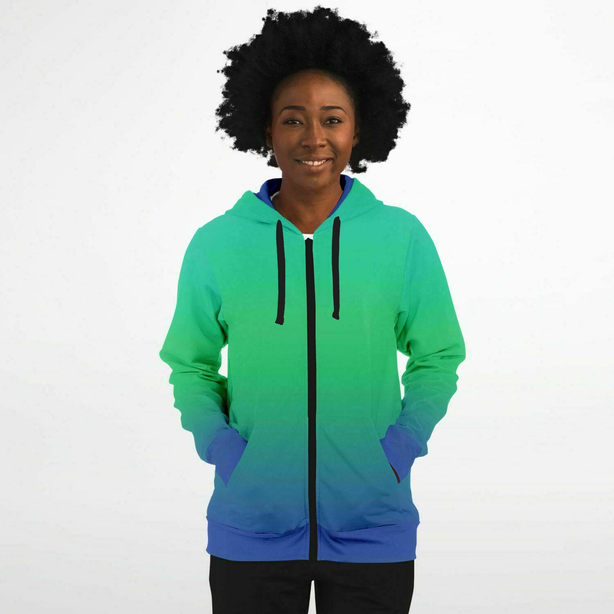 Athletic Zip-Up Hoodie - Blue Green Fade