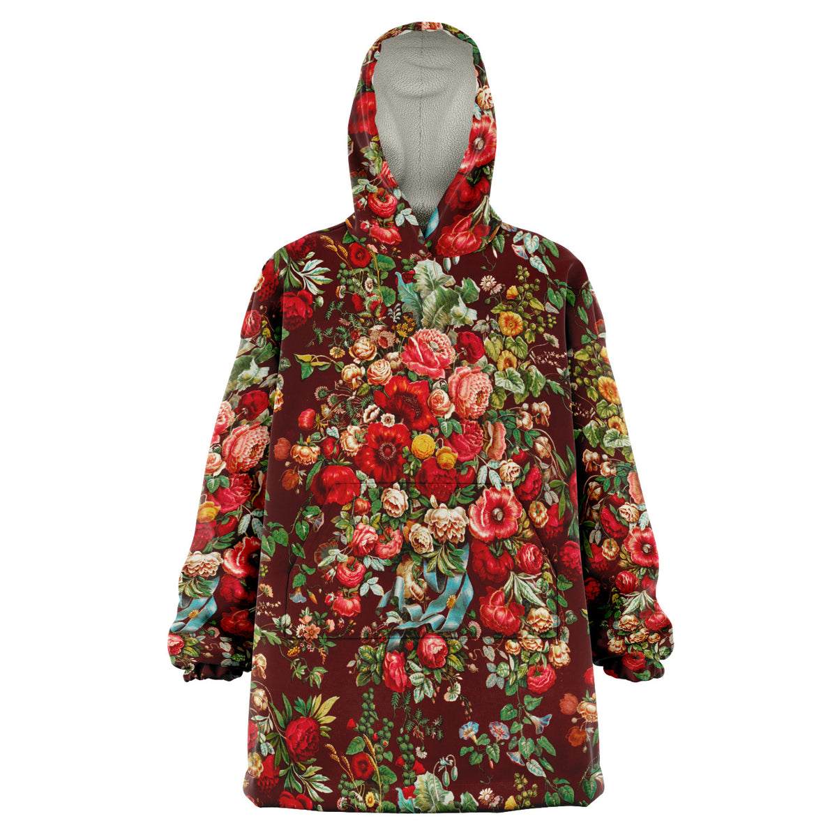 Microfleece Hoodie in Floral Art Nouveau, Harajuku Loungewear