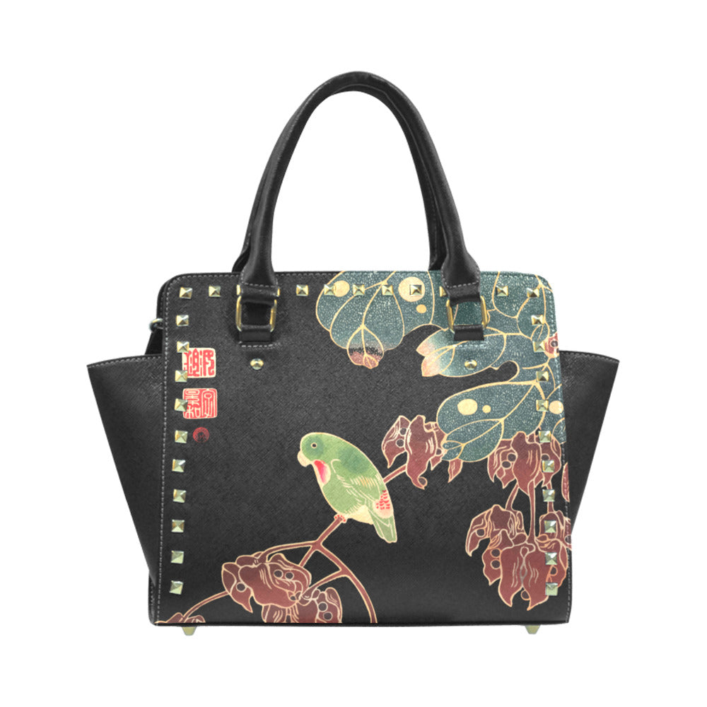 Vegan Leather Studded Handbag The Paroquet Rivet Shoulder Handbag