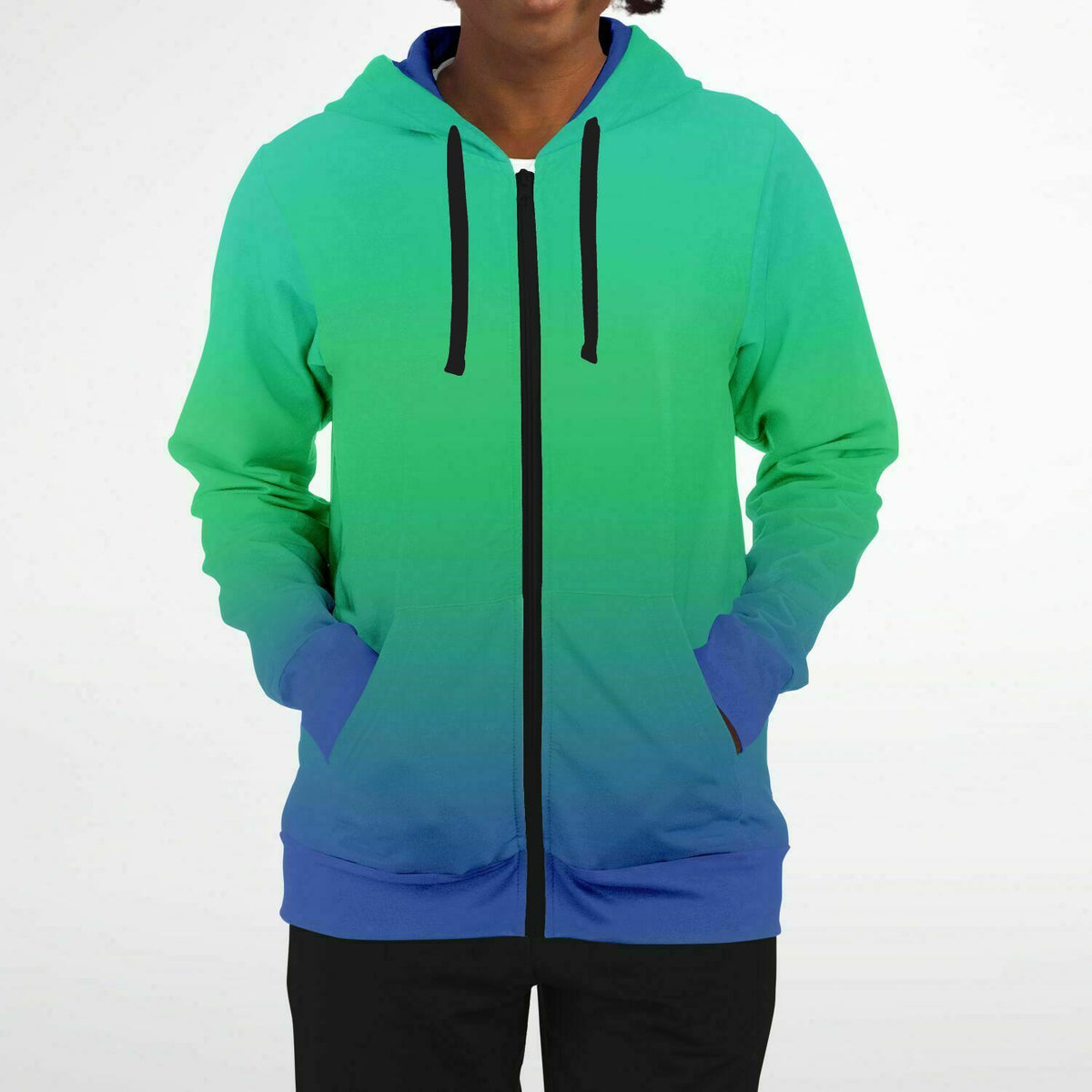 Athletic Zip-Up Hoodie - Blue Green Fade