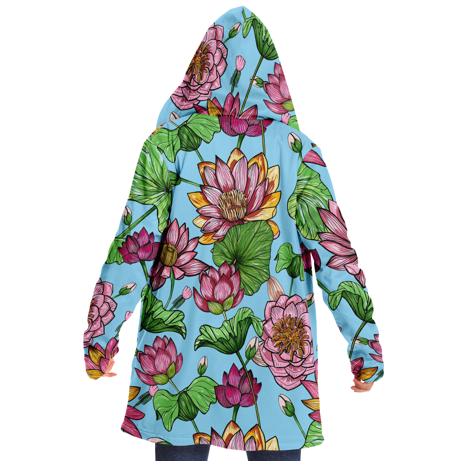 Cape en micropolaire à capuche unisexe fleur rétro (avec poches)