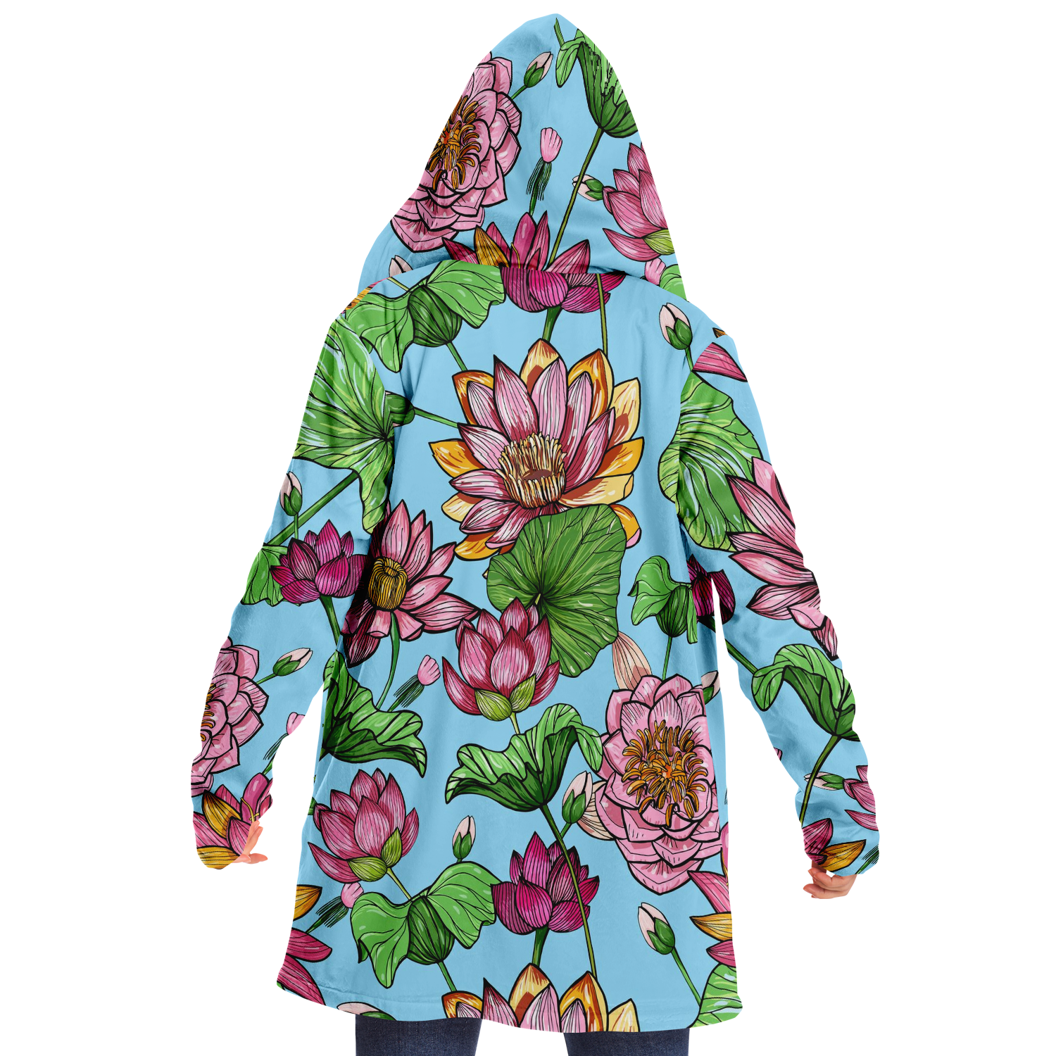 Retro Flower Unisex Hooded Microfleece Cloak (With Pockets)