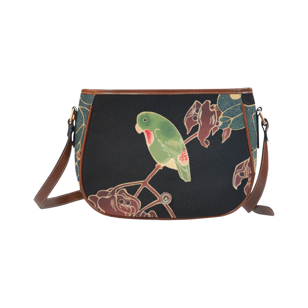 Vegan Saddle Bag Large Japanese Art Design The Paroquet, Art Nouveau Handbag