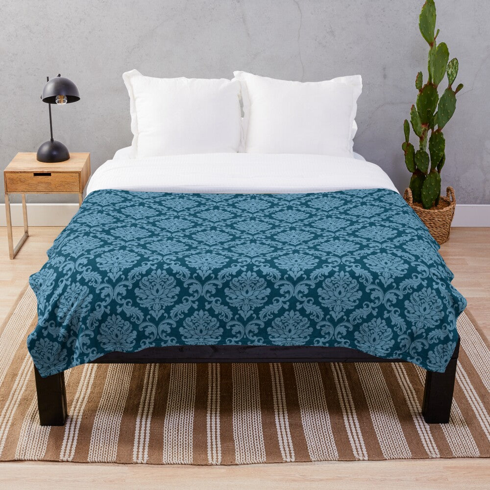 Sherpa Velvet Throw - Blue Damask