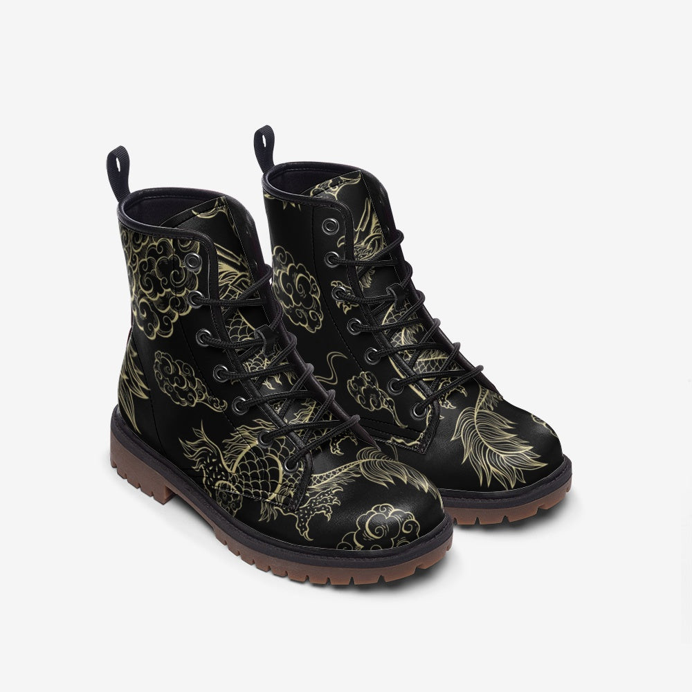 Golden Dragon Vegan Leather Combat Boots