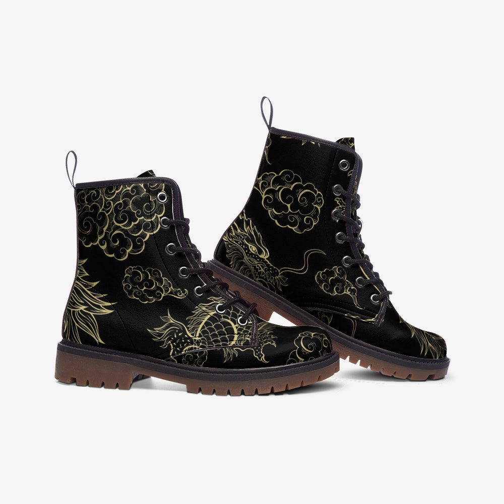 Golden Dragon Vegan Leather Combat Boots