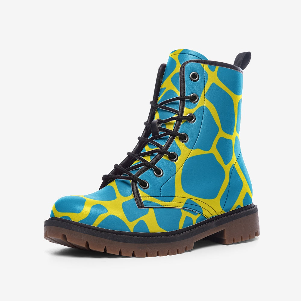 Vegan Leather Combat Boots, Animal Print, Giraffe Print, Neon Combat Boots, Ankle Boots,