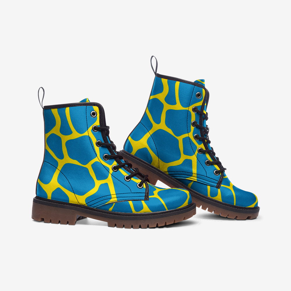Vegan Leather Combat Boots, Animal Print, Giraffe Print, Neon Combat Boots, Ankle Boots,