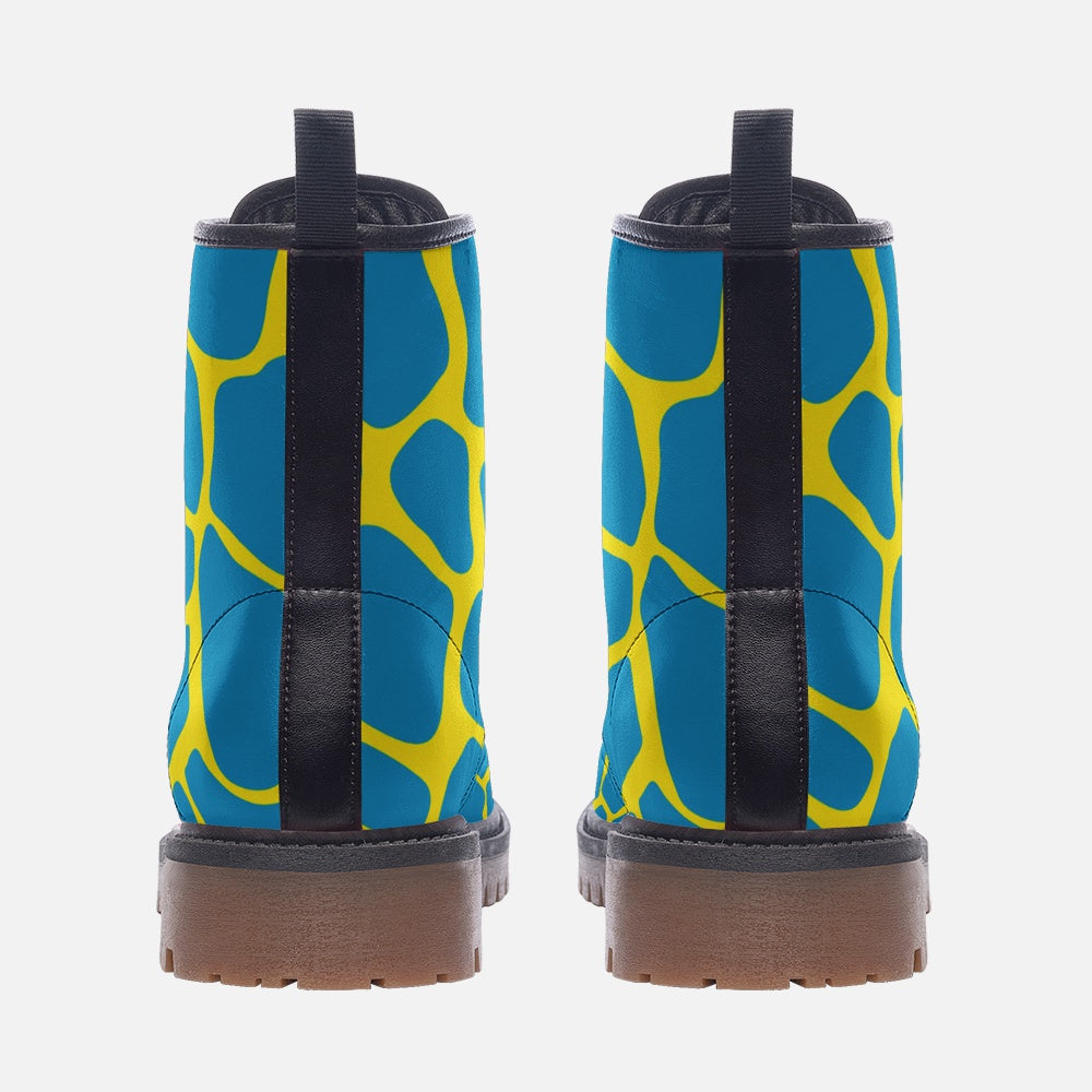 Vegan Leather Combat Boots, Animal Print, Giraffe Print, Neon Combat Boots, Ankle Boots,