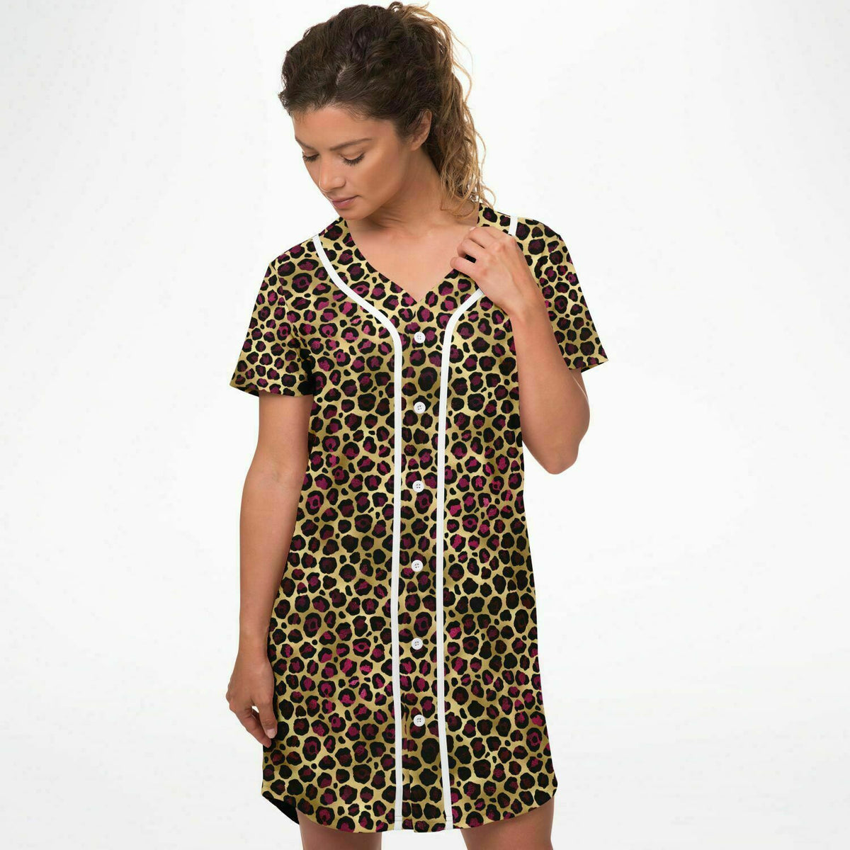 Leopard Print Baseball Jersey Dress - AOP