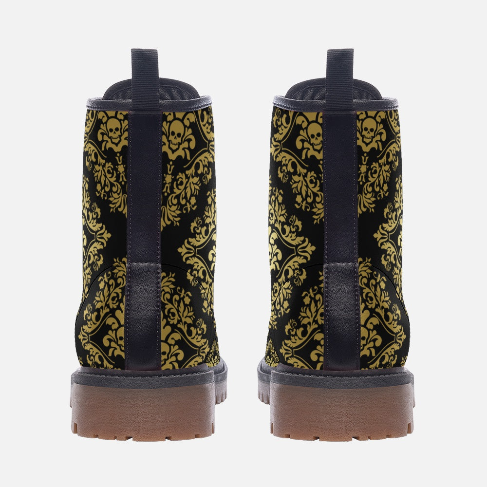 Y2K, Art Nouveau Golden Skull Damask Combat Boots