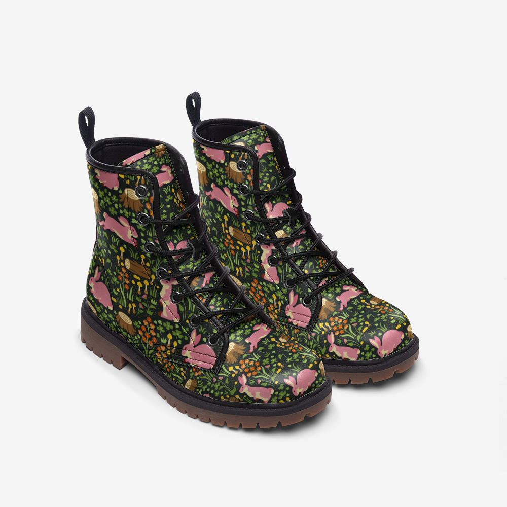 Cottage Core Combat Boots, Pink Rabbit lace up boots, ankle boots