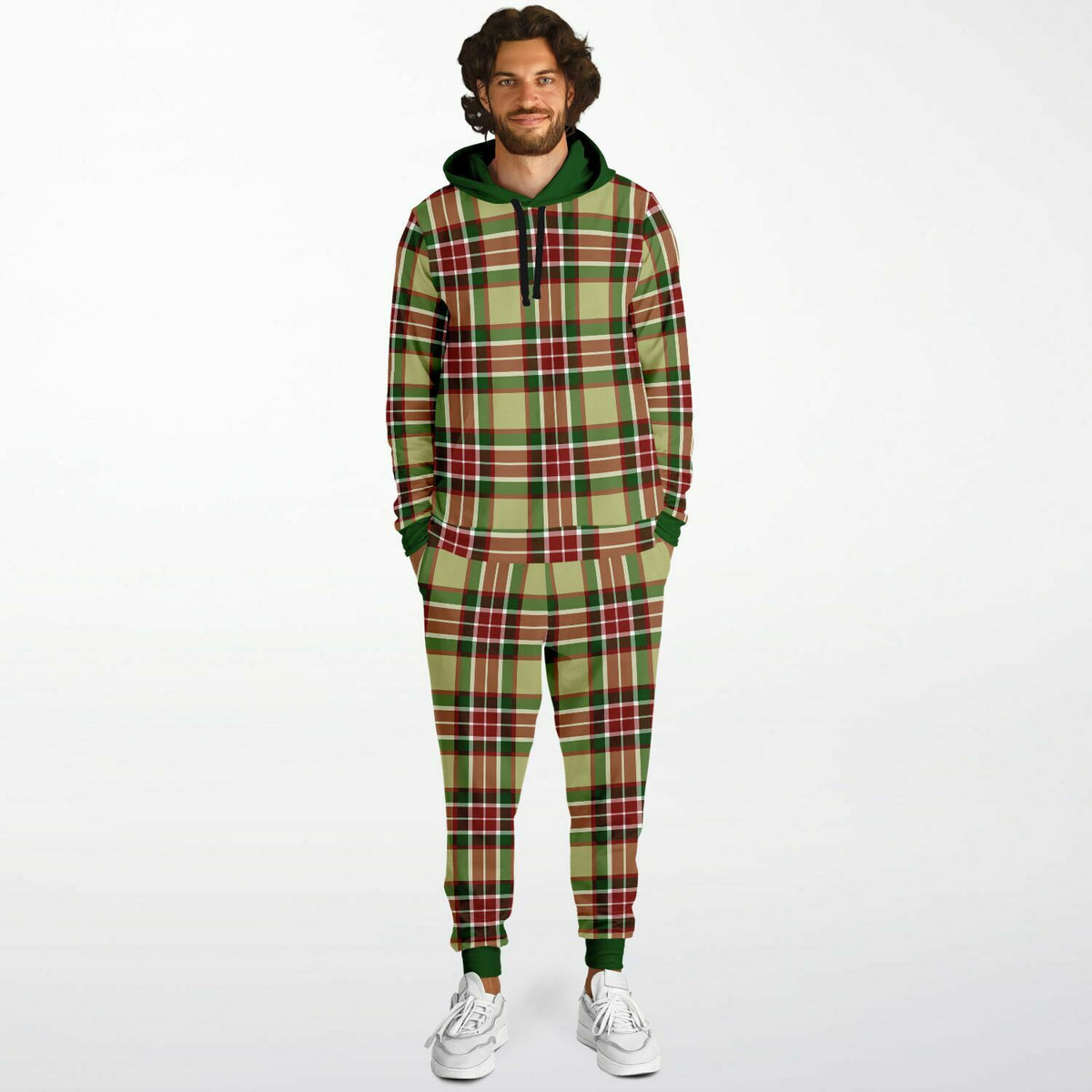 Grün karierter Kapuzenpullover und Jogginghose 