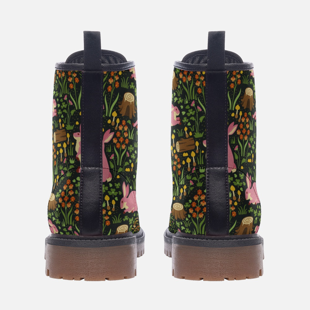 Cottage Core Combat Boots, Pink Rabbit lace up boots, ankle boots