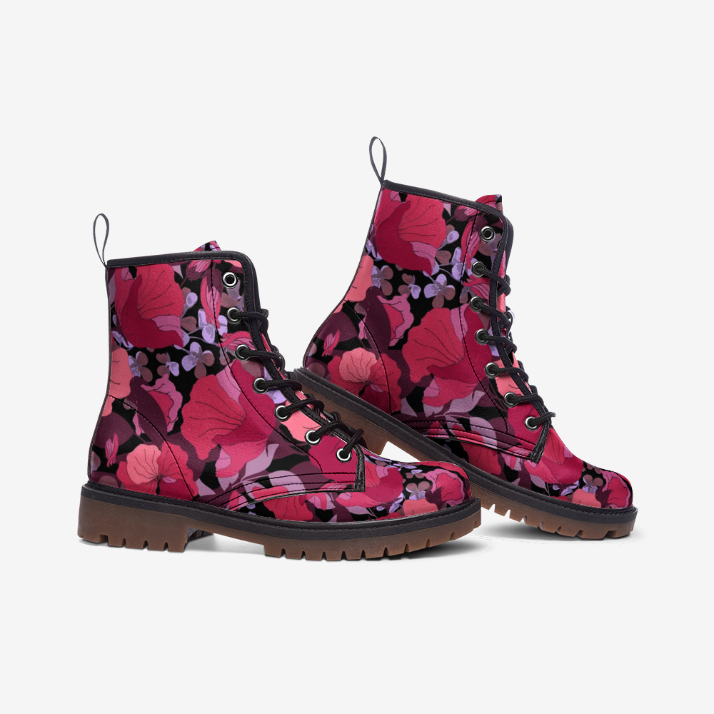 Combat Boots Mid Century Floral, Ankle boots, Vegan Leather Combat Boots, 90s Boots, Lace Up Boots