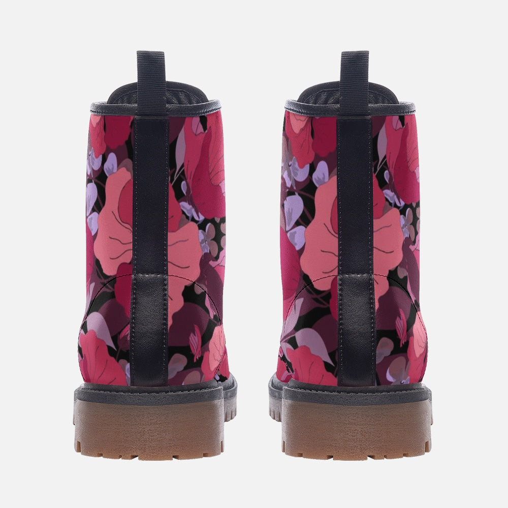 Combat Boots Mid Century Floral, Ankle boots, Vegan Leather Combat Boots, 90s Boots, Lace Up Boots