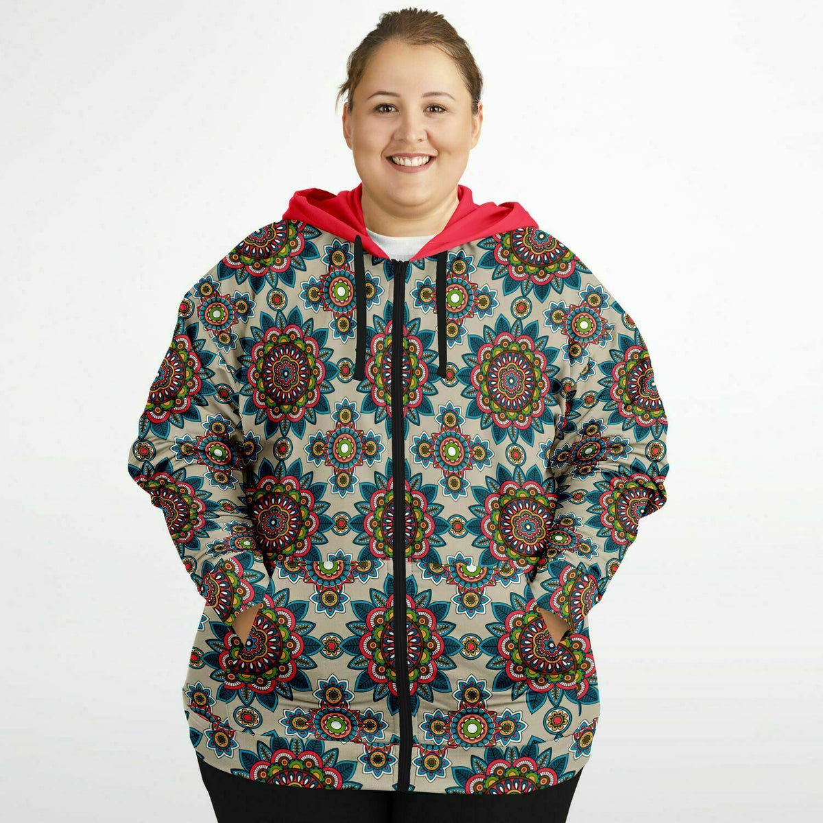 Plus Size zip up hoodie - Mandala Print