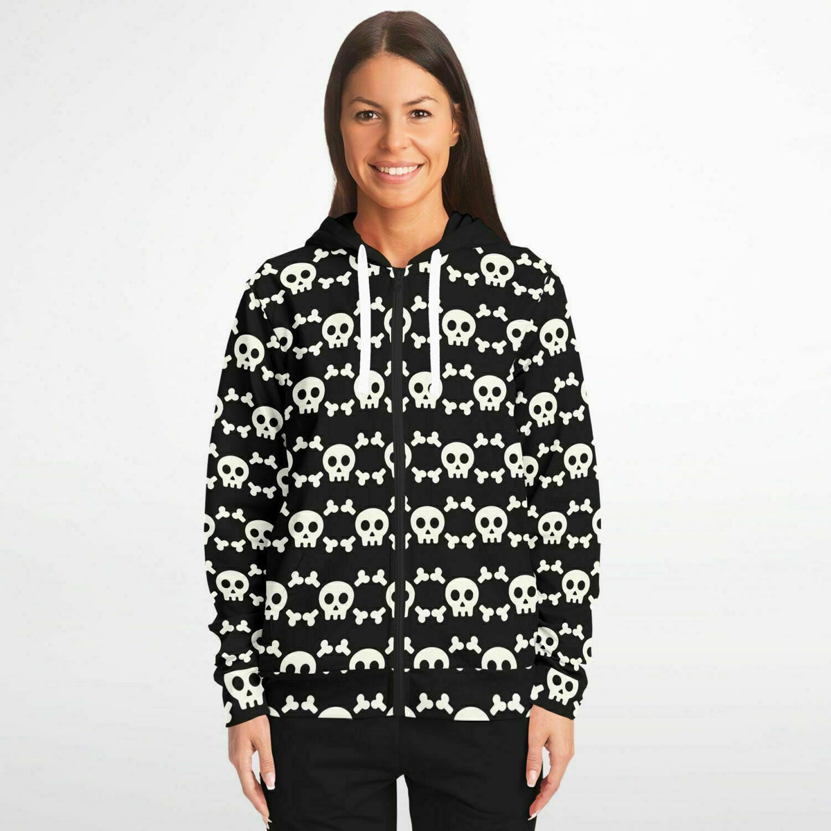 Athletic Zip-Up Hoodie Skull and Bones
