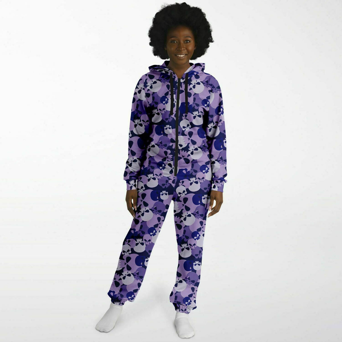 Indigo Skull Hoodie Jumpsuit Loungewear, Rave Festival Wear, makaber, Gothic, 