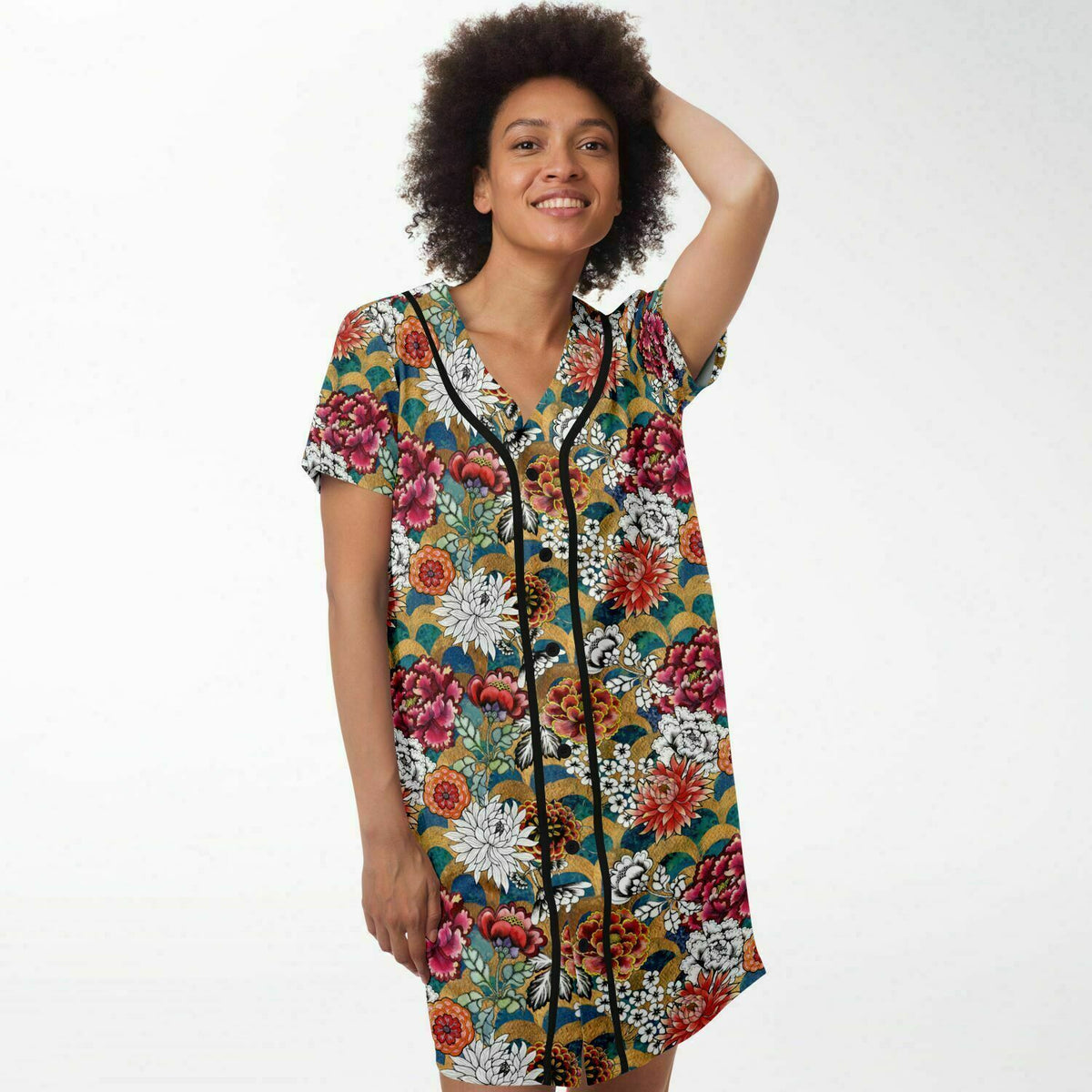 Baseball Jersey Dress Art Deco, Art Nouveau Floral Dress