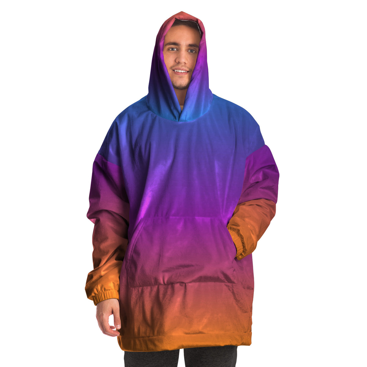 Oversized snug hoodie ombre fade, red and blue