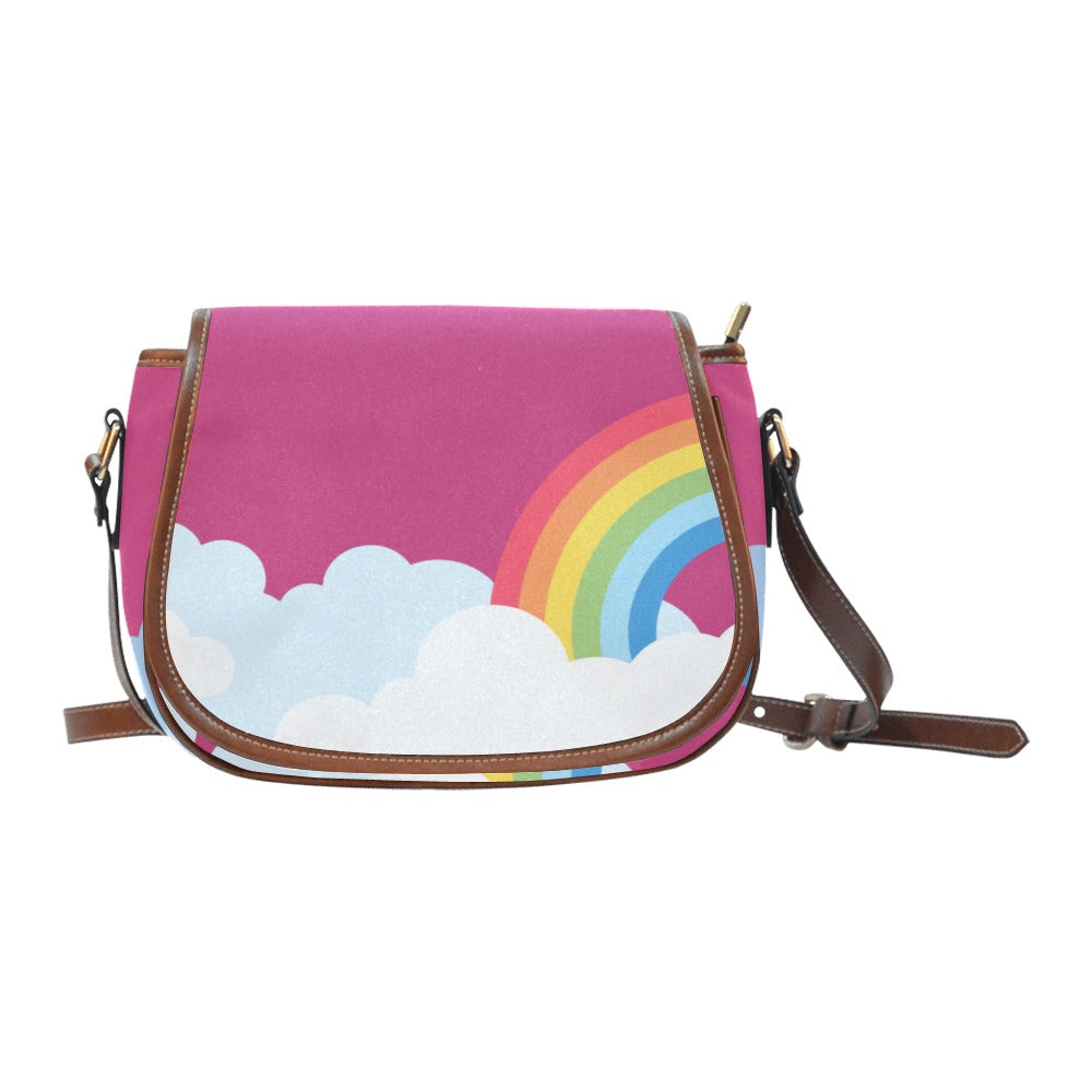 Vegan Leather Handbag - Pink Rainbow Saddle Bag